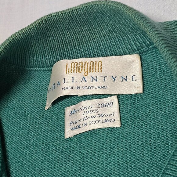 l. Magnin by Ballantyne Button Up Cardigan Sweater Women Size M Green Pure Wool - Picture 11 of 14
